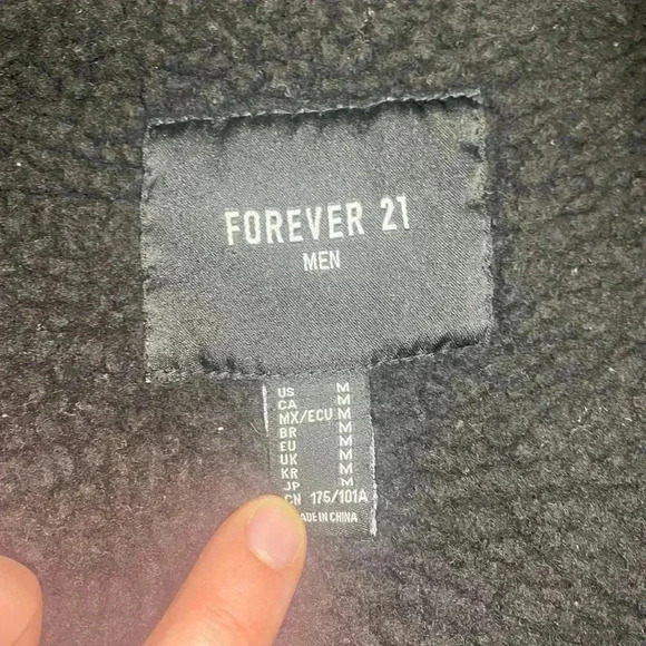 Mens Forever 21 Black Jean Jacket Sherpa Lined - M - Picture 7 of 7